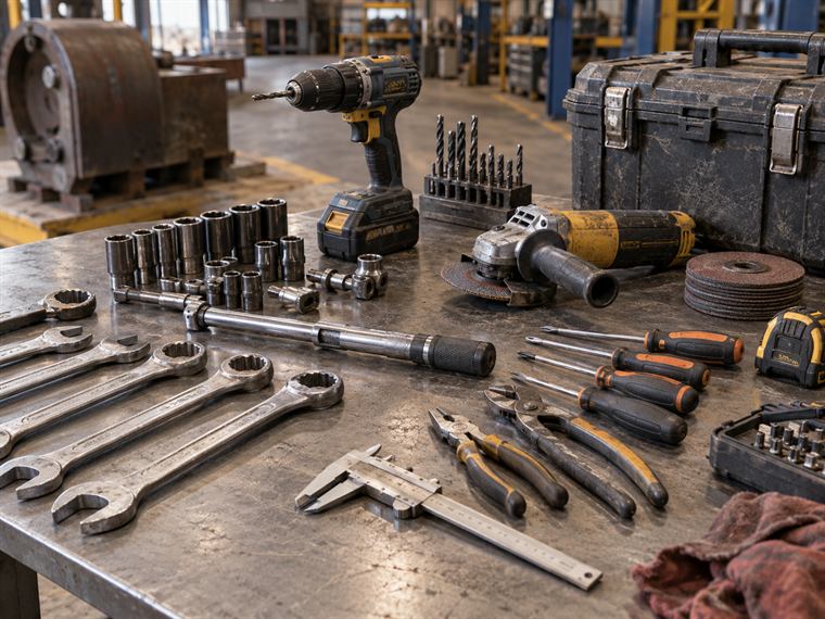 Herramientas manuales y eléctricas de taller industrial